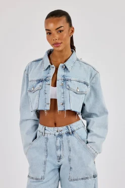 Super Cropped Denim Jacket - Light Blue