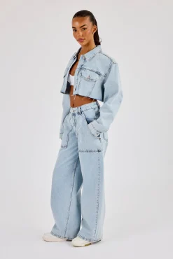 Super Cropped Denim Jacket & Pocket Detail Jean - Light Blue