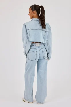 Super Cropped Denim Jacket & Pocket Detail Jean - Light Blue