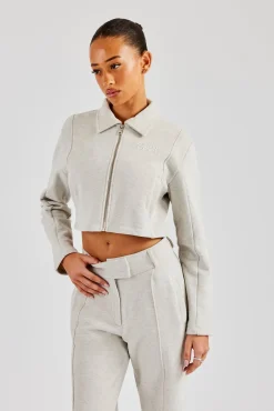 Tailored Jersey Cropped Harrington Jacket - Ash Grey