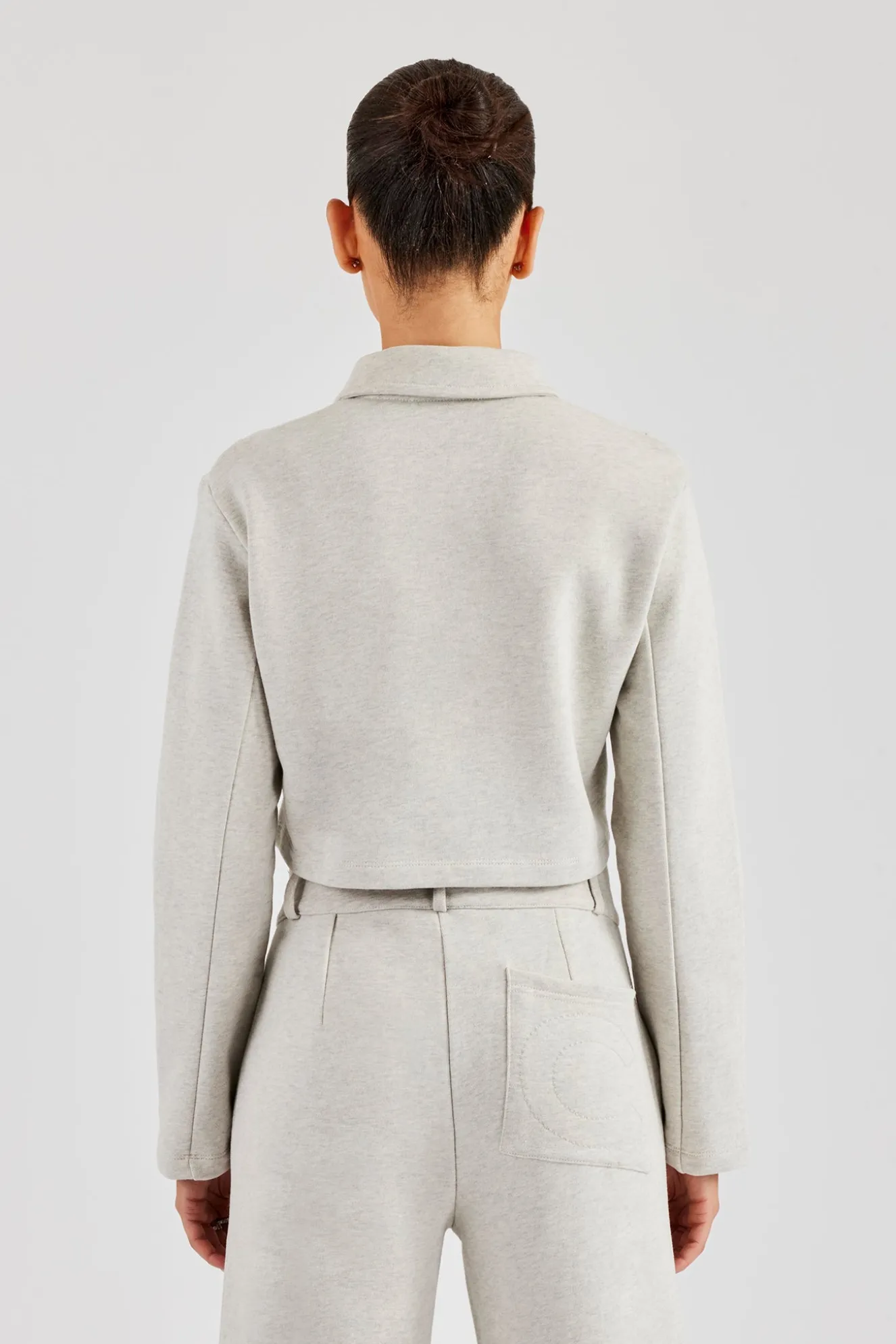 Tailored Jersey Cropped Harrington Jacket - Ash Grey