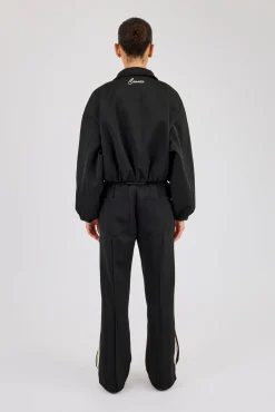 Taping Collared Bomber Jacket & Wide Leg Track Pant - Black