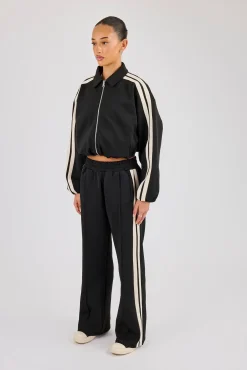 Taping Collared Bomber Jacket & Wide Leg Track Pant - Black