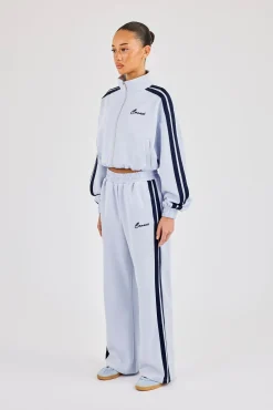 Taping Cropped Funnel Neck Jacket & Wide Leg Track Pant - Light Blue