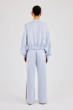 Taping Cropped Funnel Neck Jacket & Wide Leg Track Pant - Light Blue