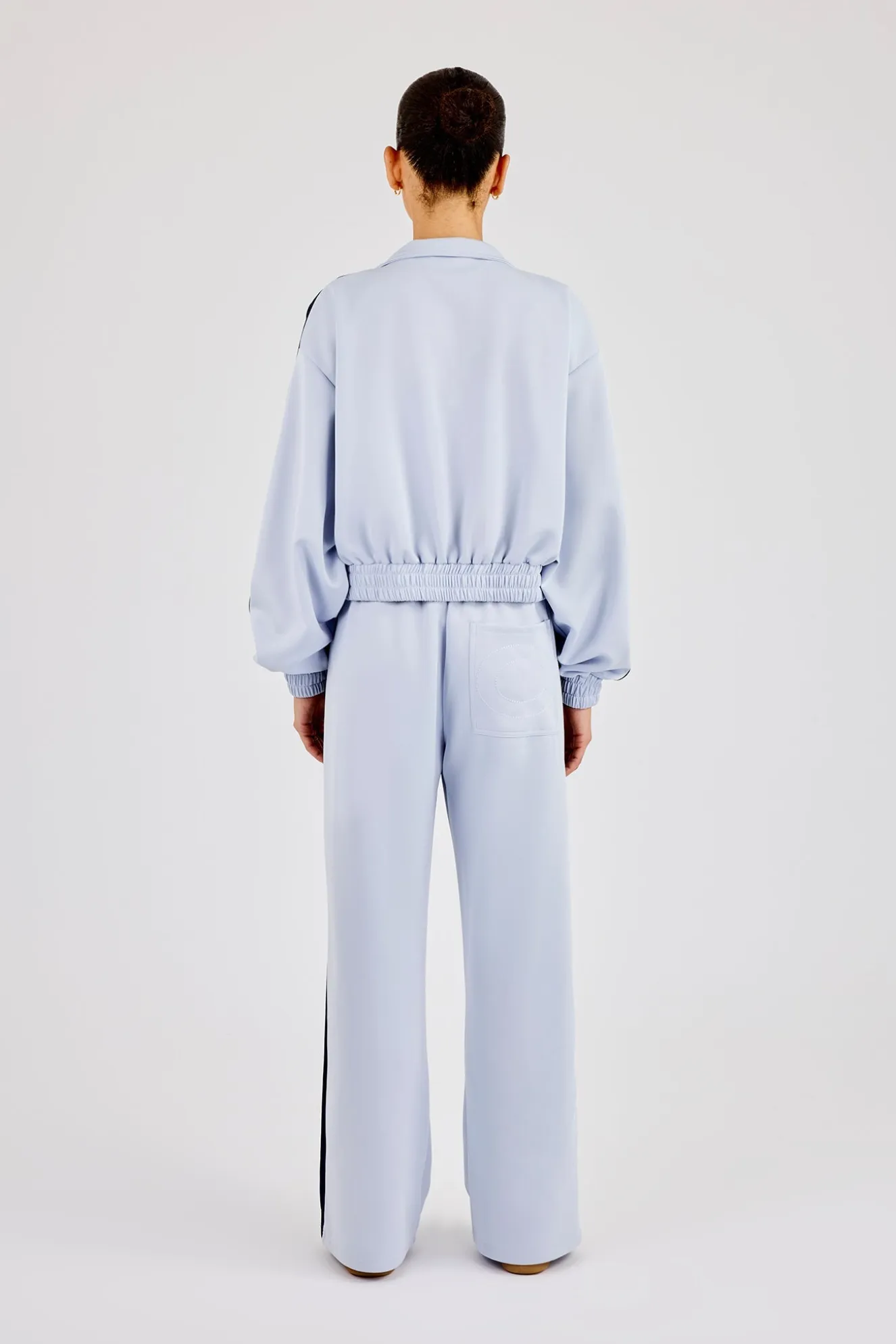 Taping Cropped Funnel Neck Jacket & Wide Leg Track Pant - Light Blue