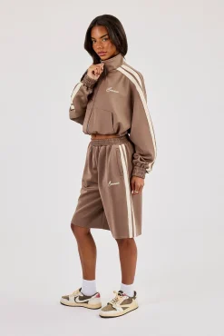 Taping Cropped Funnel Neck Jacket & Jort - Taupe