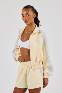 Taping Cropped Funnel Neck Jacket - Butter Yellow