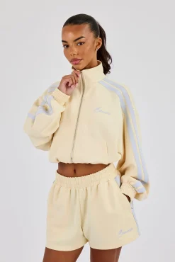 Taping Cropped Funnel Neck Jacket - Butter Yellow