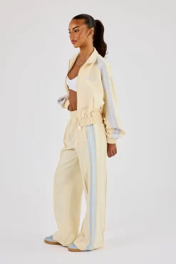 Taping Cropped Funnel Neck Jacket & Wide Leg Track Pant - Butter Yellow