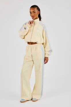 Taping Cropped Funnel Neck Jacket & Wide Leg Track Pant - Butter Yellow