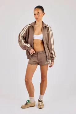Taping Cropped Funnel Neck Track Jacket & Micro Short - Taupe