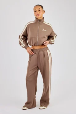 Taping Cropped Funnel Neck Tracksuit - Taupe
