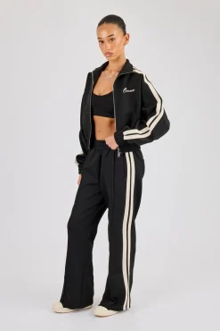 Taping Cropped Funnel Neck Tracksuit - Black