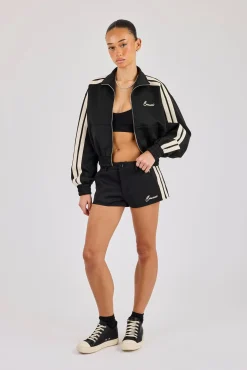 Taping Cropped Funnel Neck Track Jacket & Micro Short - Black