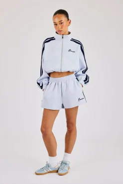 Taping Cropped Funnel Neck Zip Through & Short - Light Blue