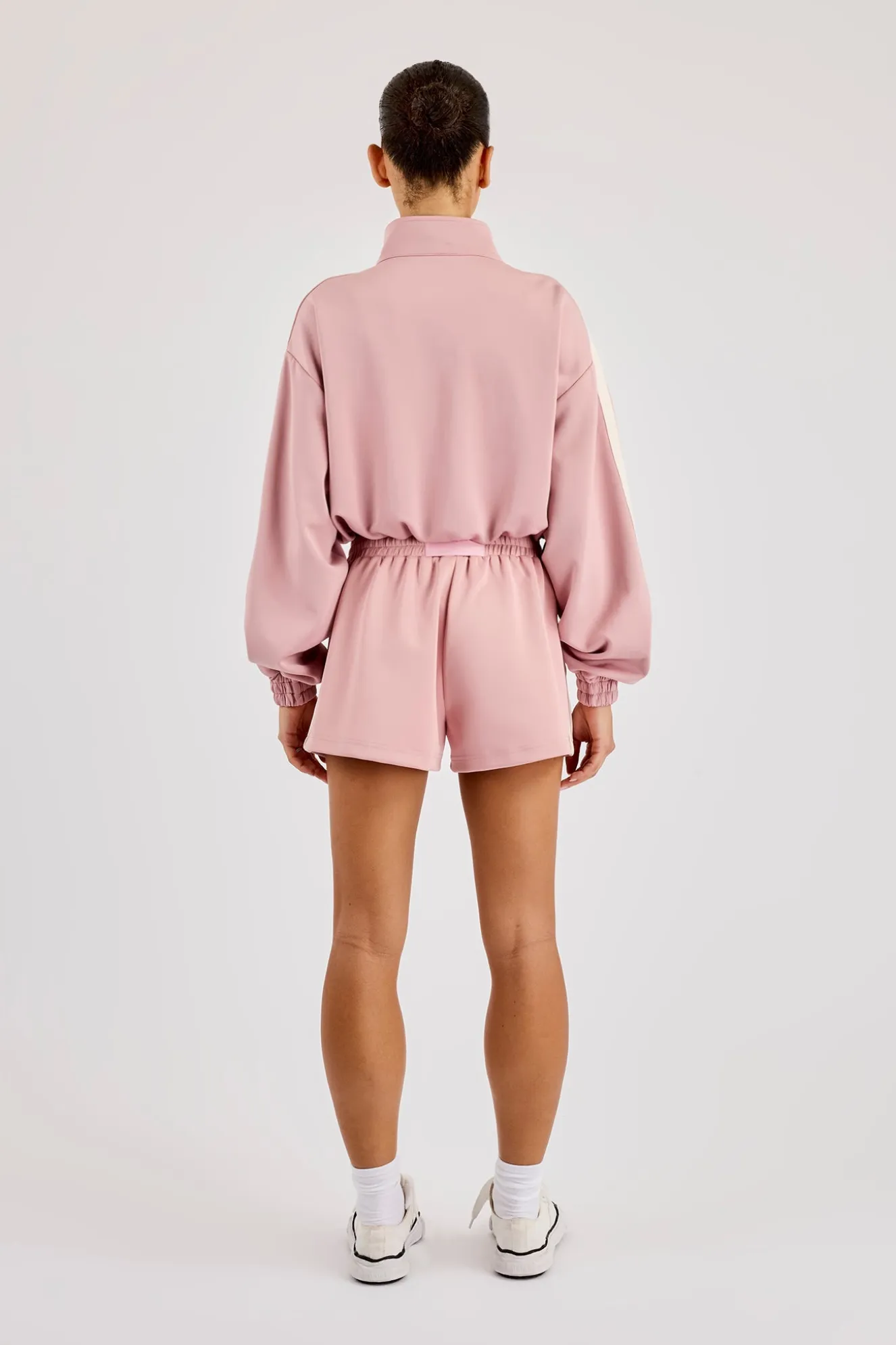 Taping Cropped Funnel Neck Zip Through & Short - Dusty Pink