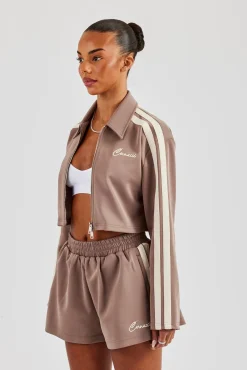Taping Cropped Harrington Jacket - Taupe