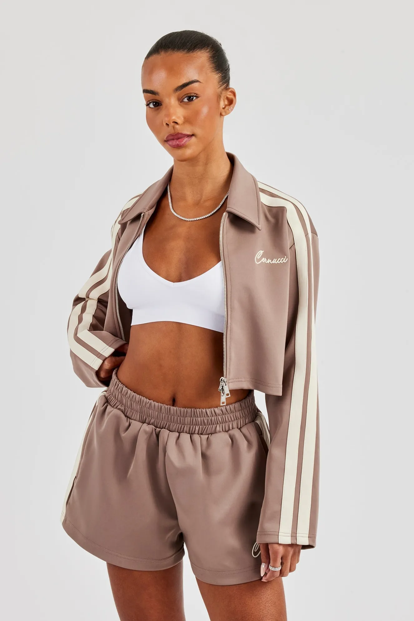 Taping Cropped Harrington Jacket - Taupe