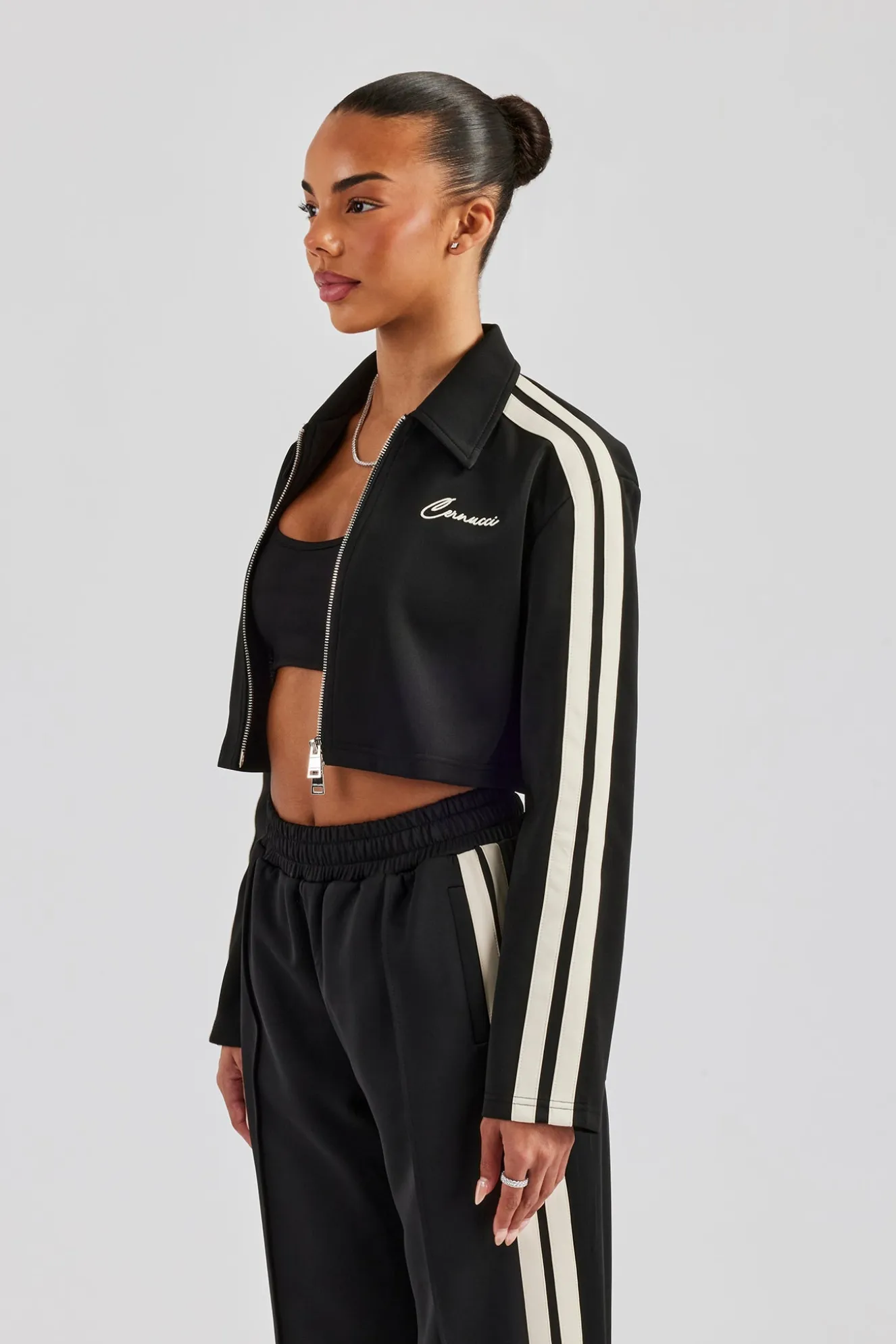 Taping Cropped Harrington Jacket - Black