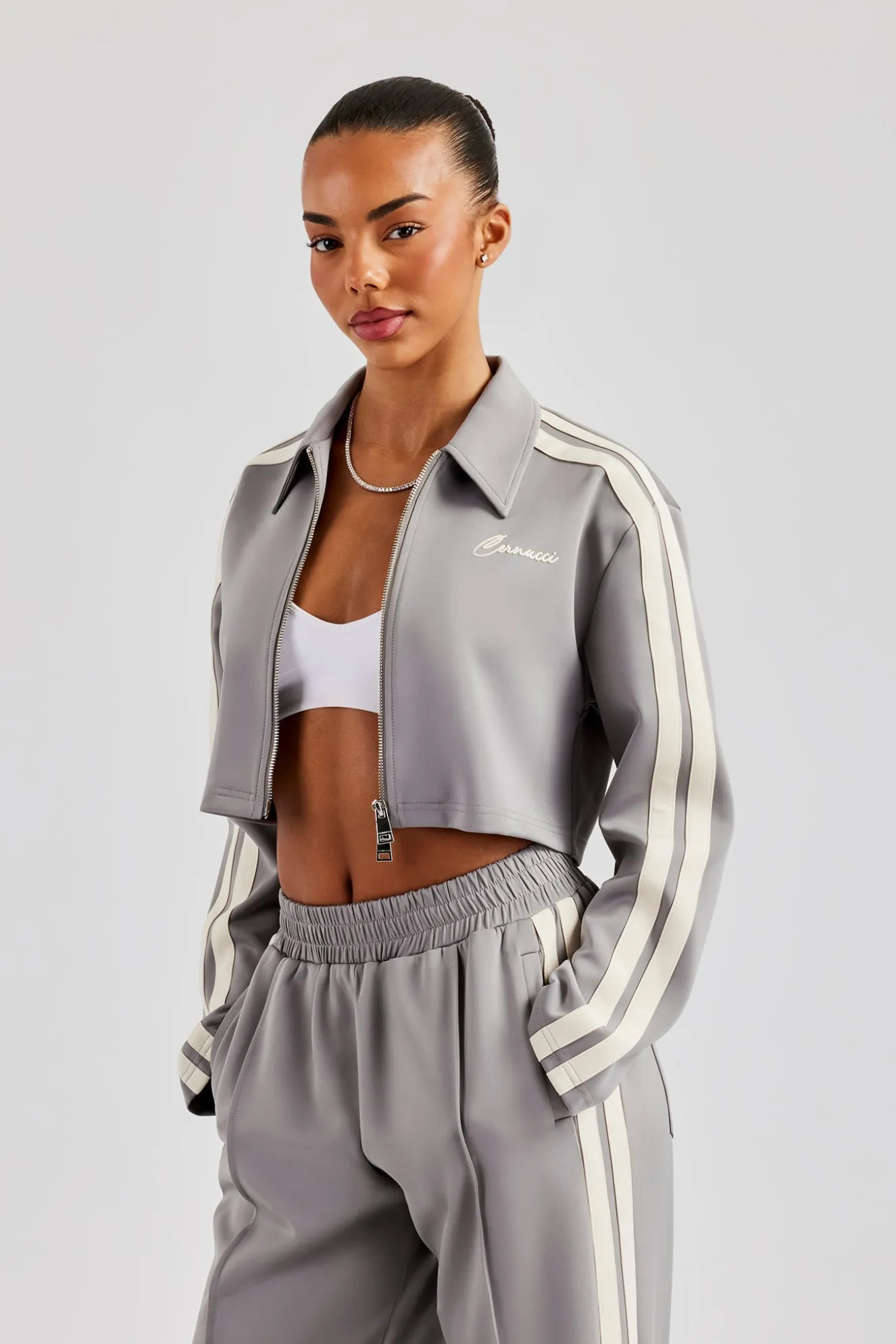 Taping Cropped Harrington Jacket - Grey