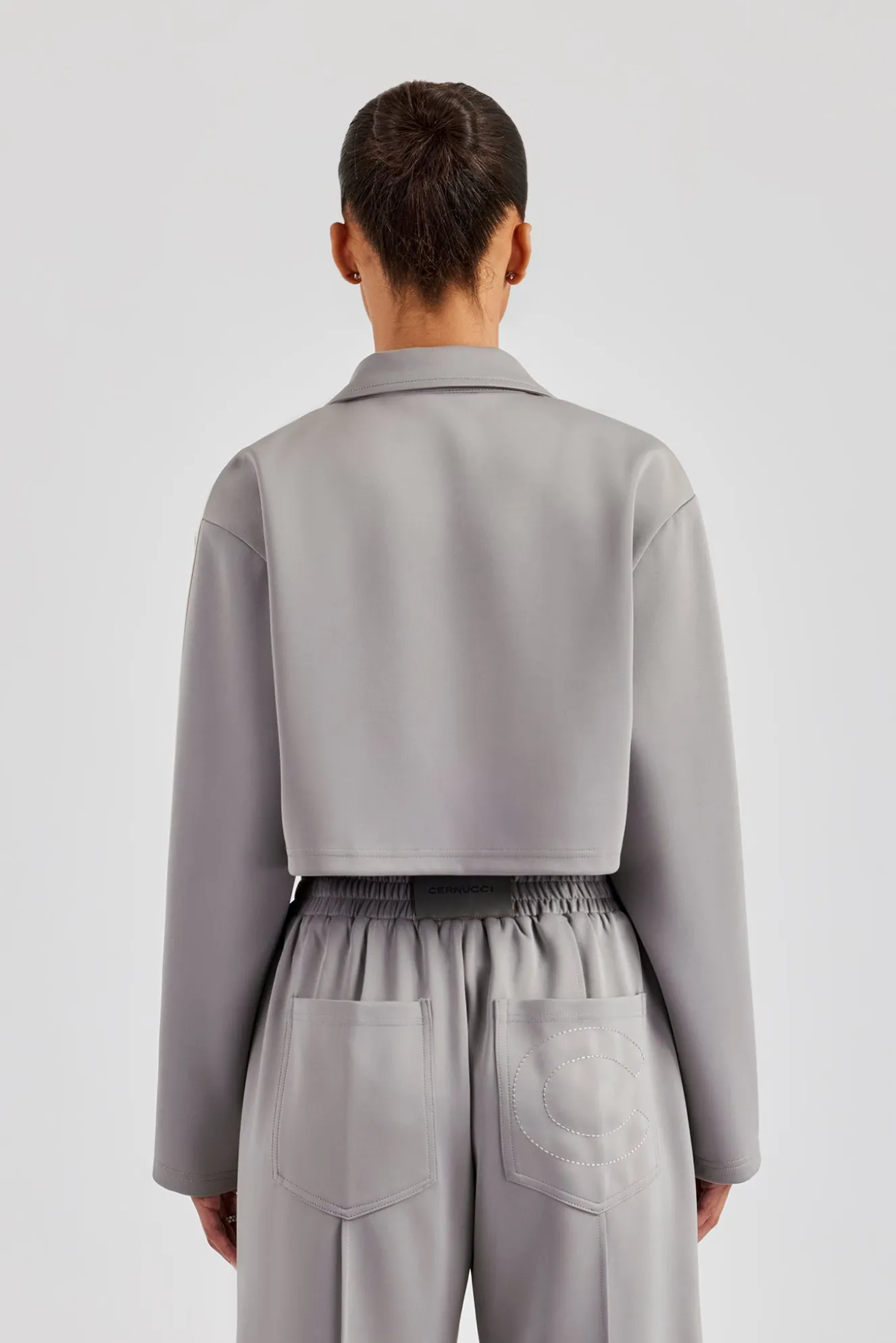 Taping Cropped Harrington Jacket - Grey