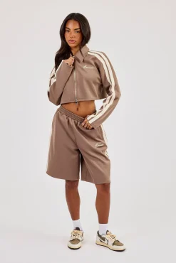 Taping Cropped Harrington Jacket & Jort - Taupe