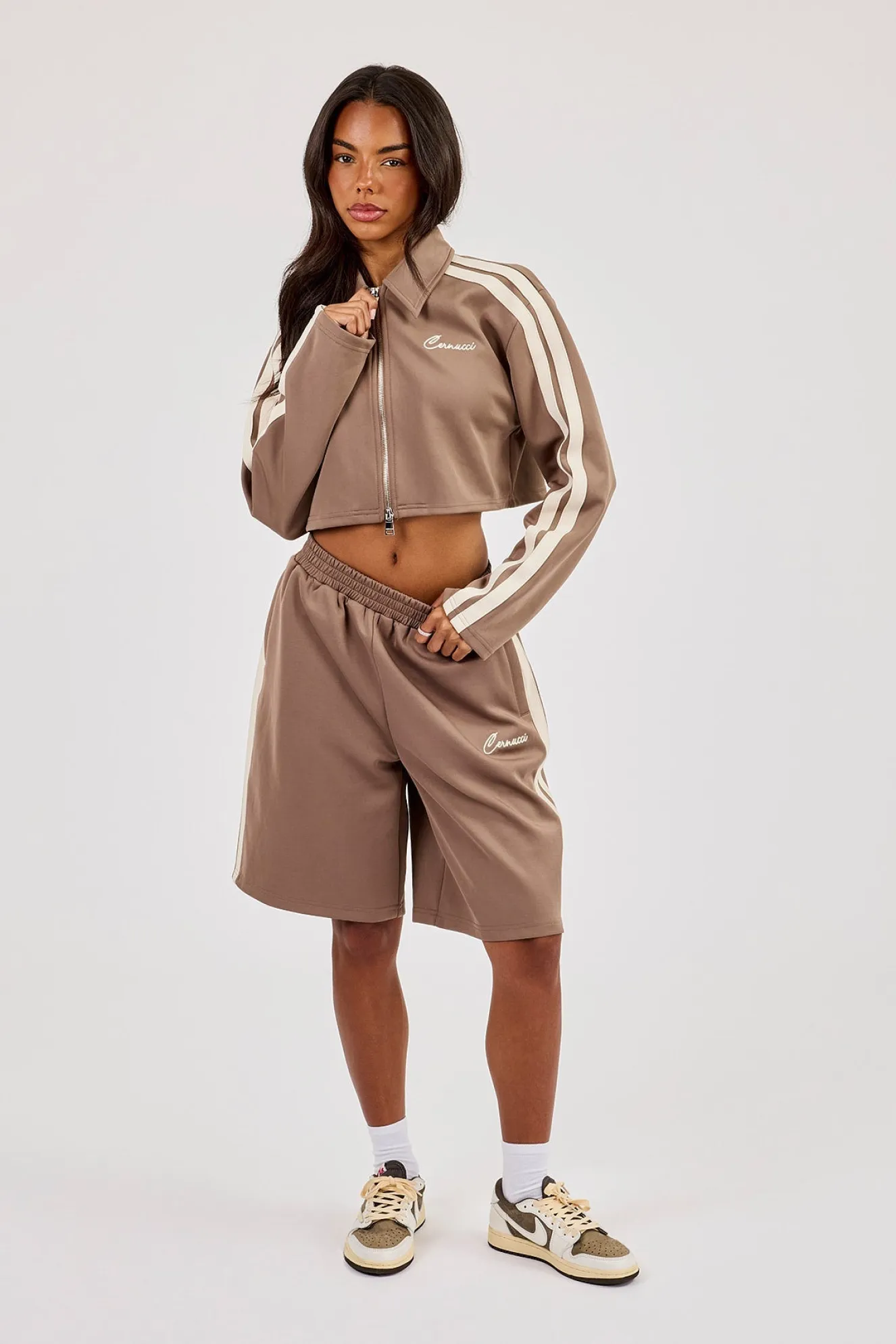 Taping Cropped Harrington Jacket & Jort - Taupe