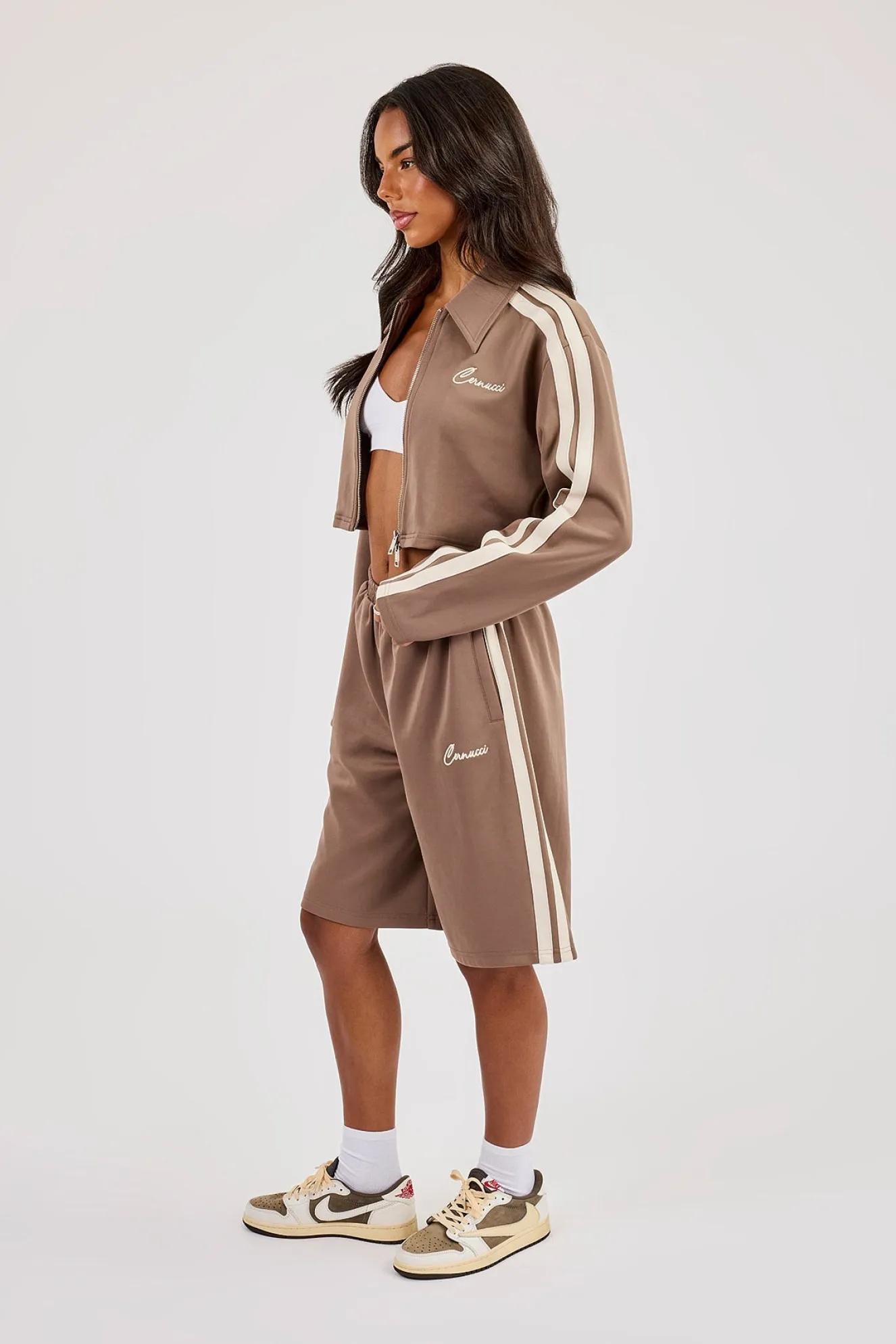 Taping Cropped Harrington Jacket & Jort - Taupe