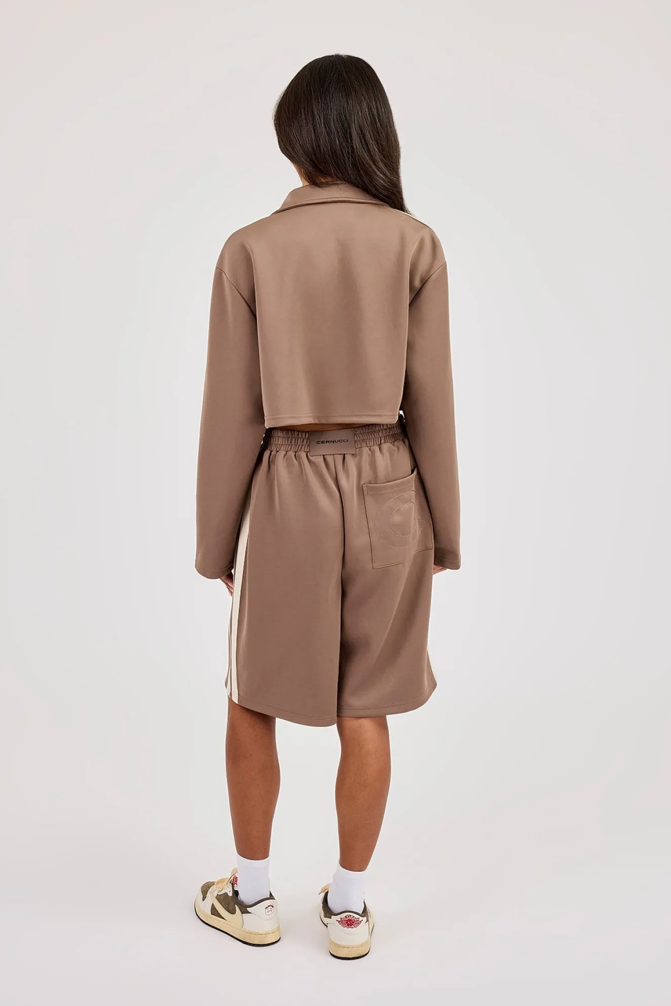 Taping Cropped Harrington Jacket & Jort - Taupe