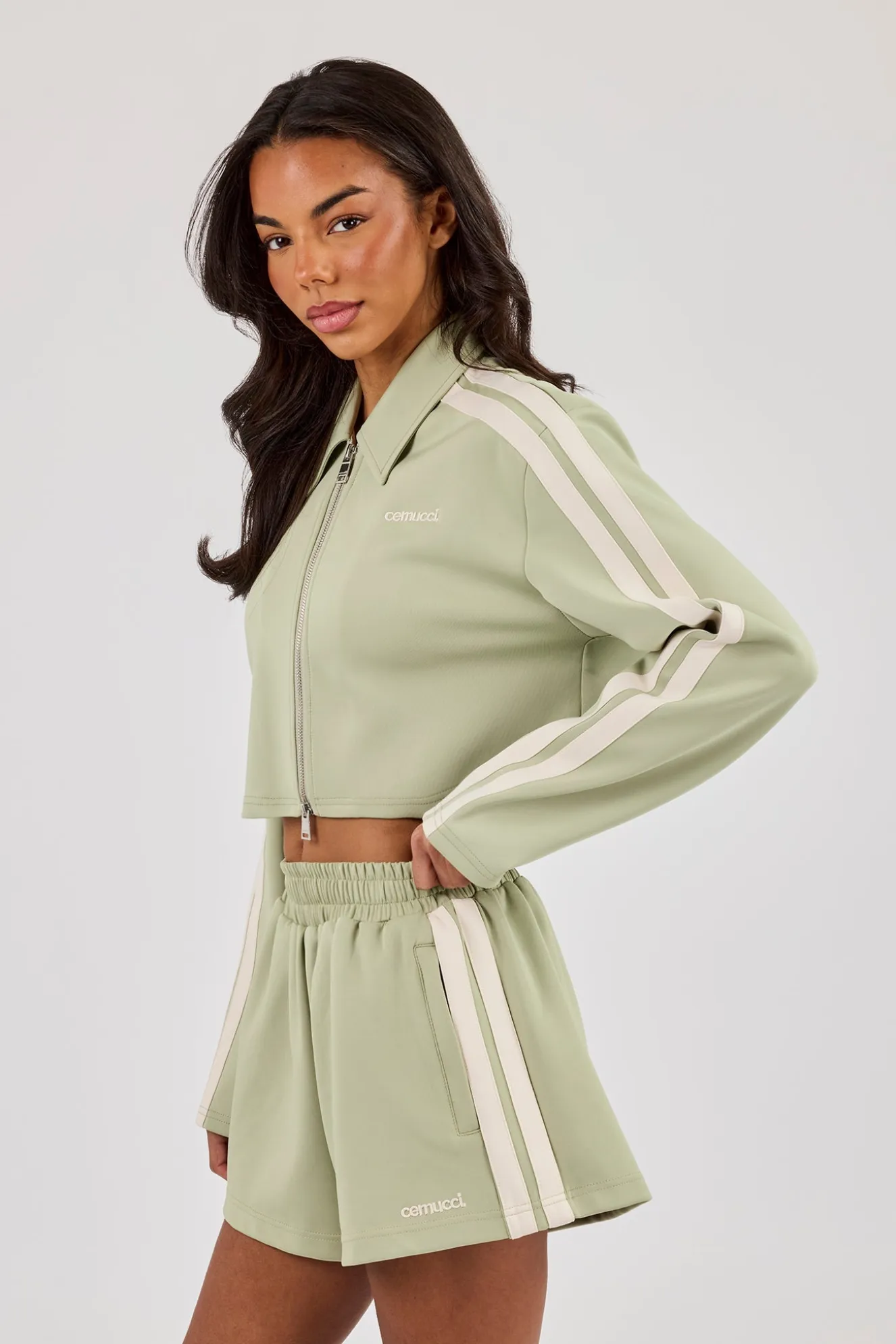 Taping Cropped Harrington Jacket - Sage Green