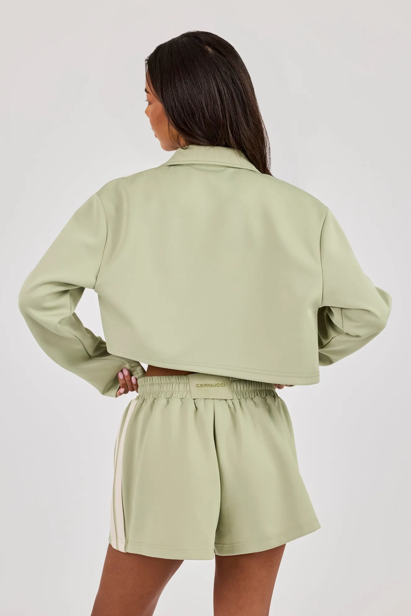 Taping Cropped Harrington Jacket - Sage Green