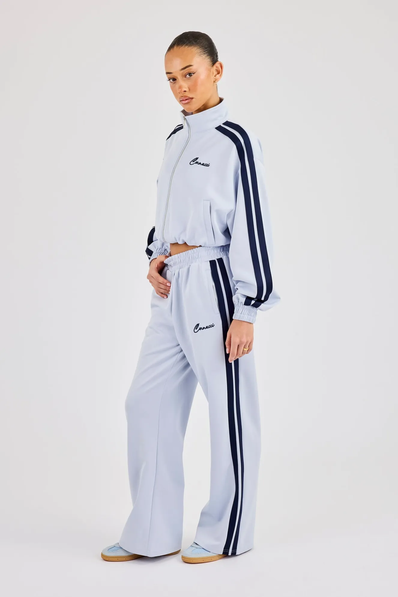 Taping Wide Leg Track Pant - Light Blue