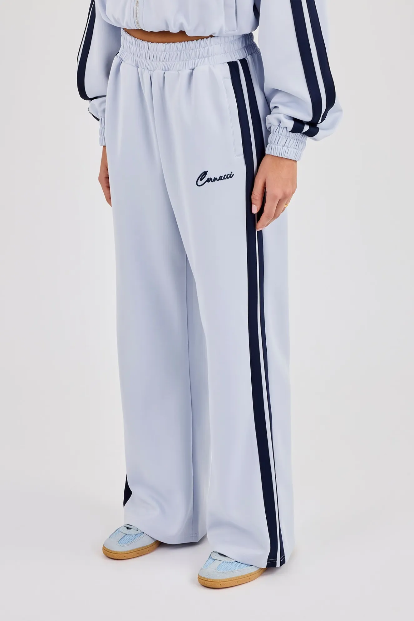 Taping Wide Leg Track Pant - Light Blue