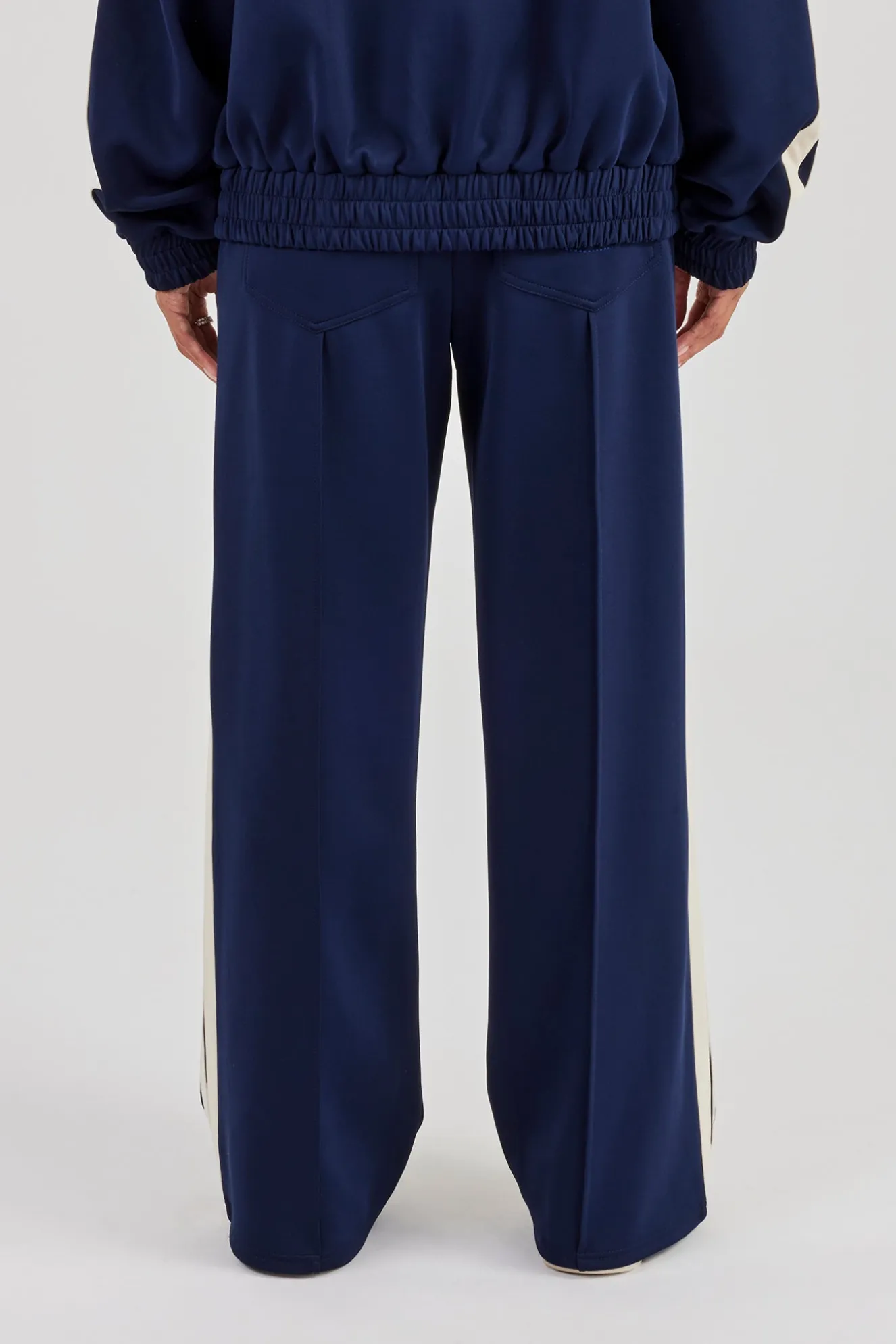 Taping Wide Leg Track Pant - Navy Blue