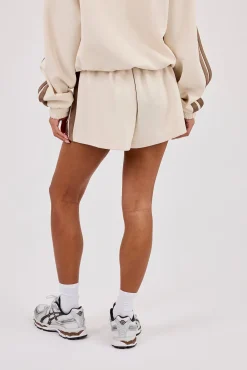 Taupe Logo Embroidered Taping Short - Off White