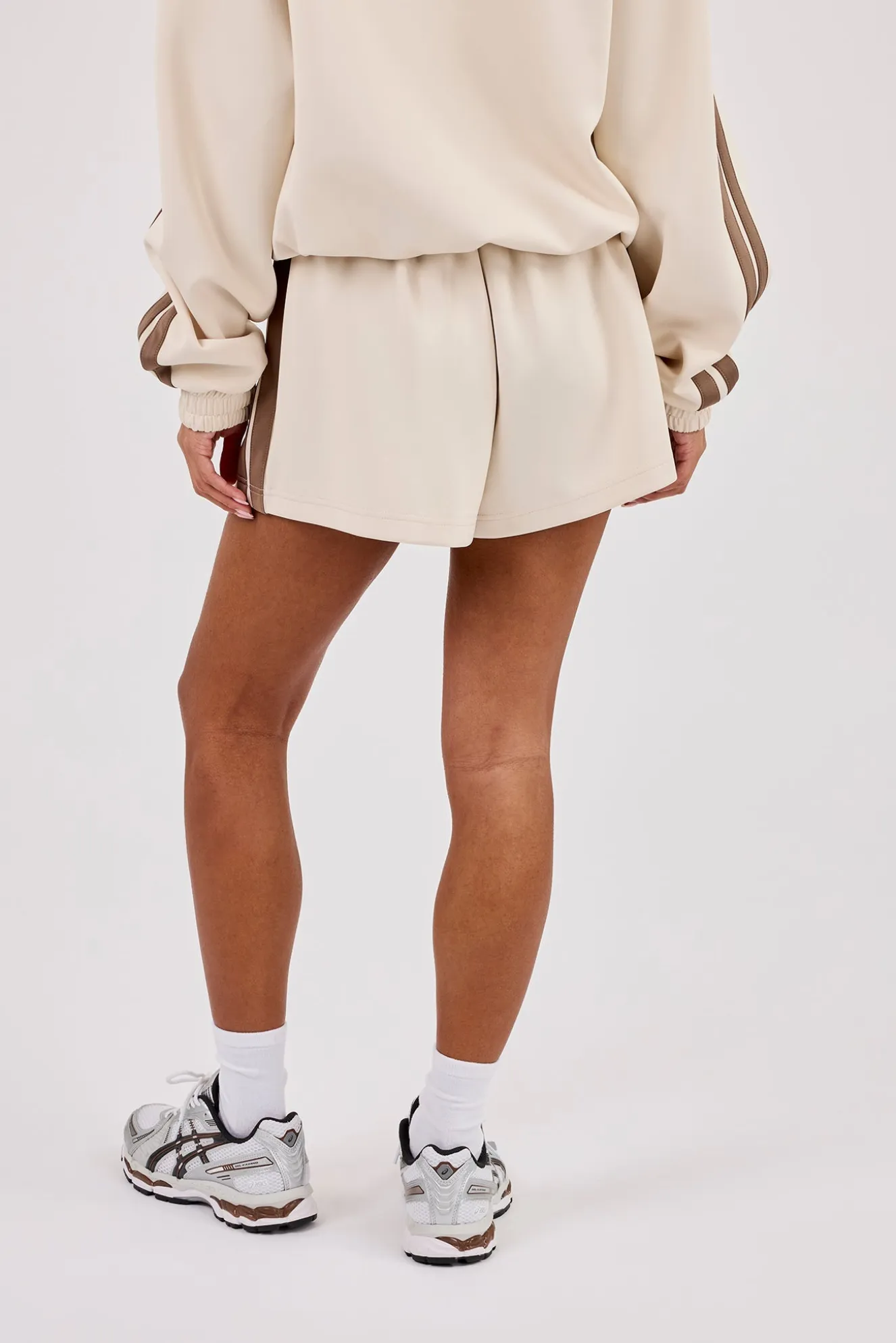 Taupe Logo Embroidered Taping Short - Off White