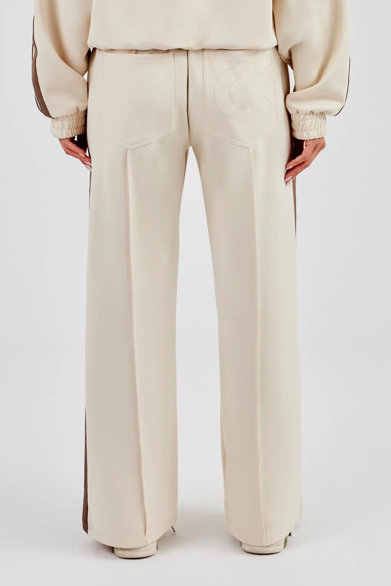Taupe Taping Wide Leg Track Pant - Off White