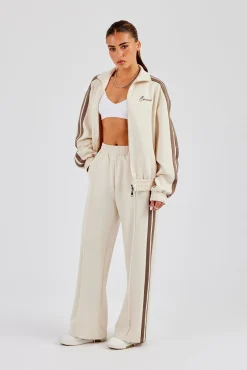 Taupe Taping Wide Leg Track Pant - Off White
