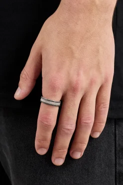 Textured & Black Iced Band Ring - 6mm - White Gold