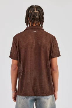 Textured Button Front Revere Shirt - Chocolate