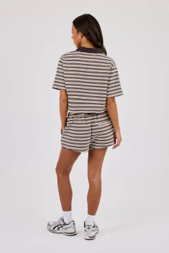 Textured Stripe Short Sleeve Polo & Short - Brown