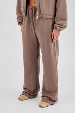 Towelling Applique Wide Leg Jogger - Taupe