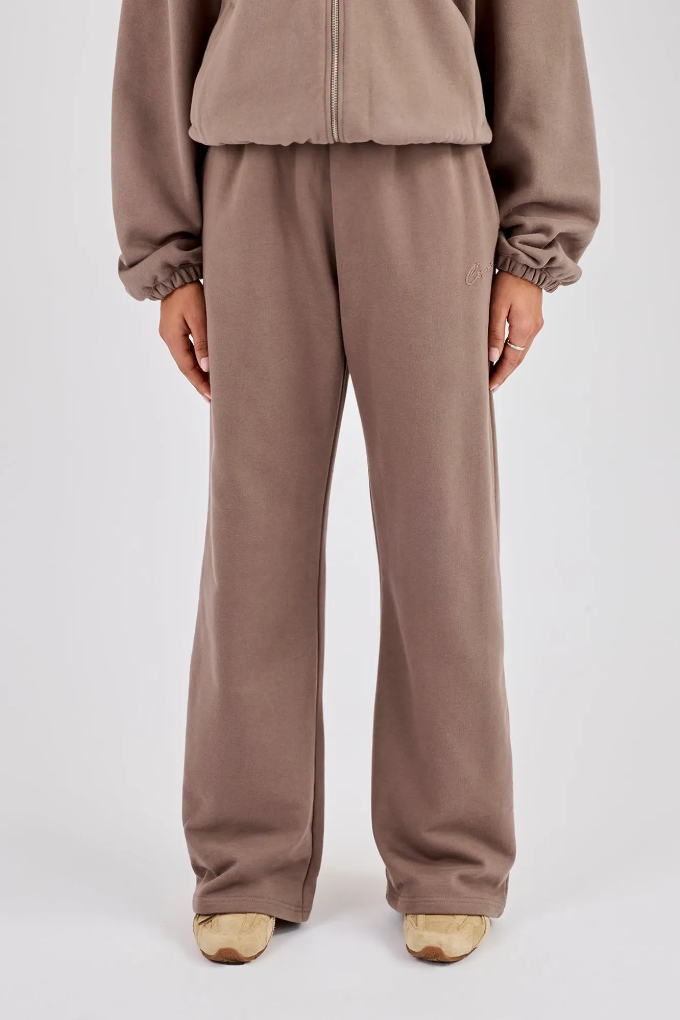 Towelling Applique Wide Leg Jogger - Taupe