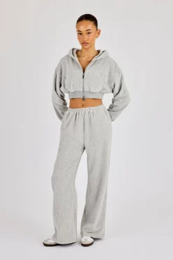 Towelling Cropped Zip Hoodie & Relaxed Jogger - Grey