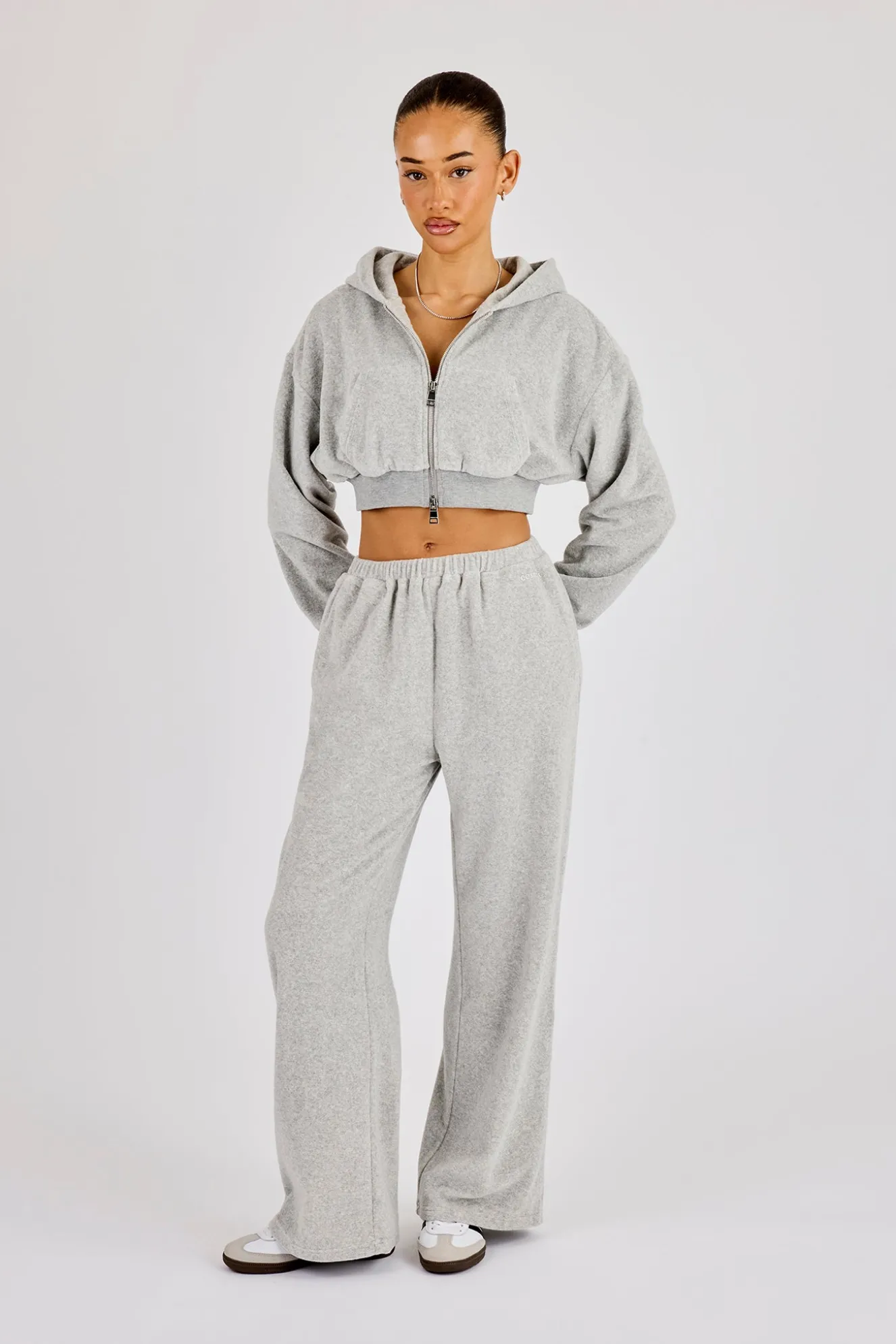 Towelling Cropped Zip Hoodie & Relaxed Jogger - Grey