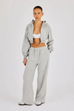 Towelling Cropped Zip Hoodie & Relaxed Jogger - Grey