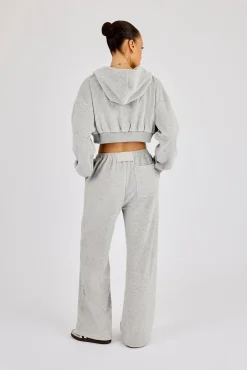 Towelling Cropped Zip Hoodie & Relaxed Jogger - Grey