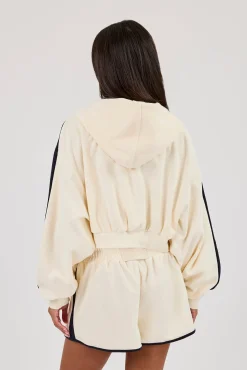 Towelling Super Crop Zip Hoodie - Off White