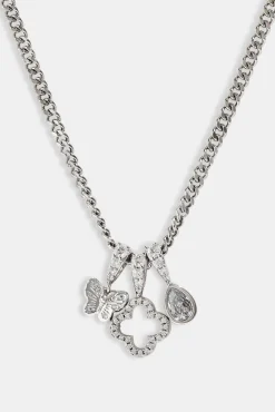 Triple Layer Butterfly Motif Necklace - 10mm - White